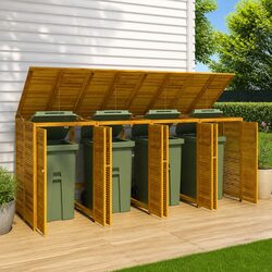 Quadruple Garbage Bin Shed 280x89x117 cm Solid Wood Waste Container Enclosure