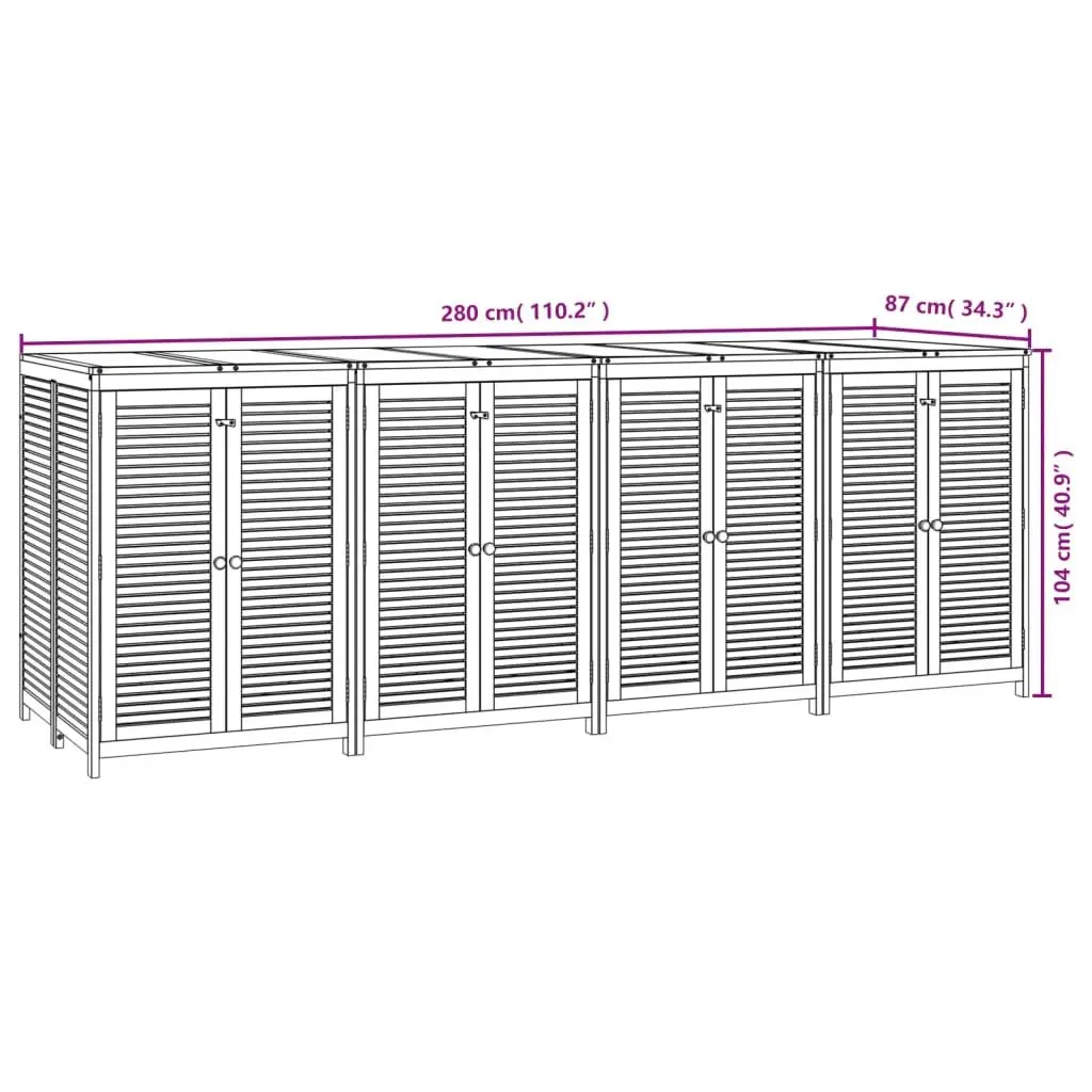 Outdoor Storage Box Solid Acacia Wood Brown 280x87x104 cm Garden Furniture Bench