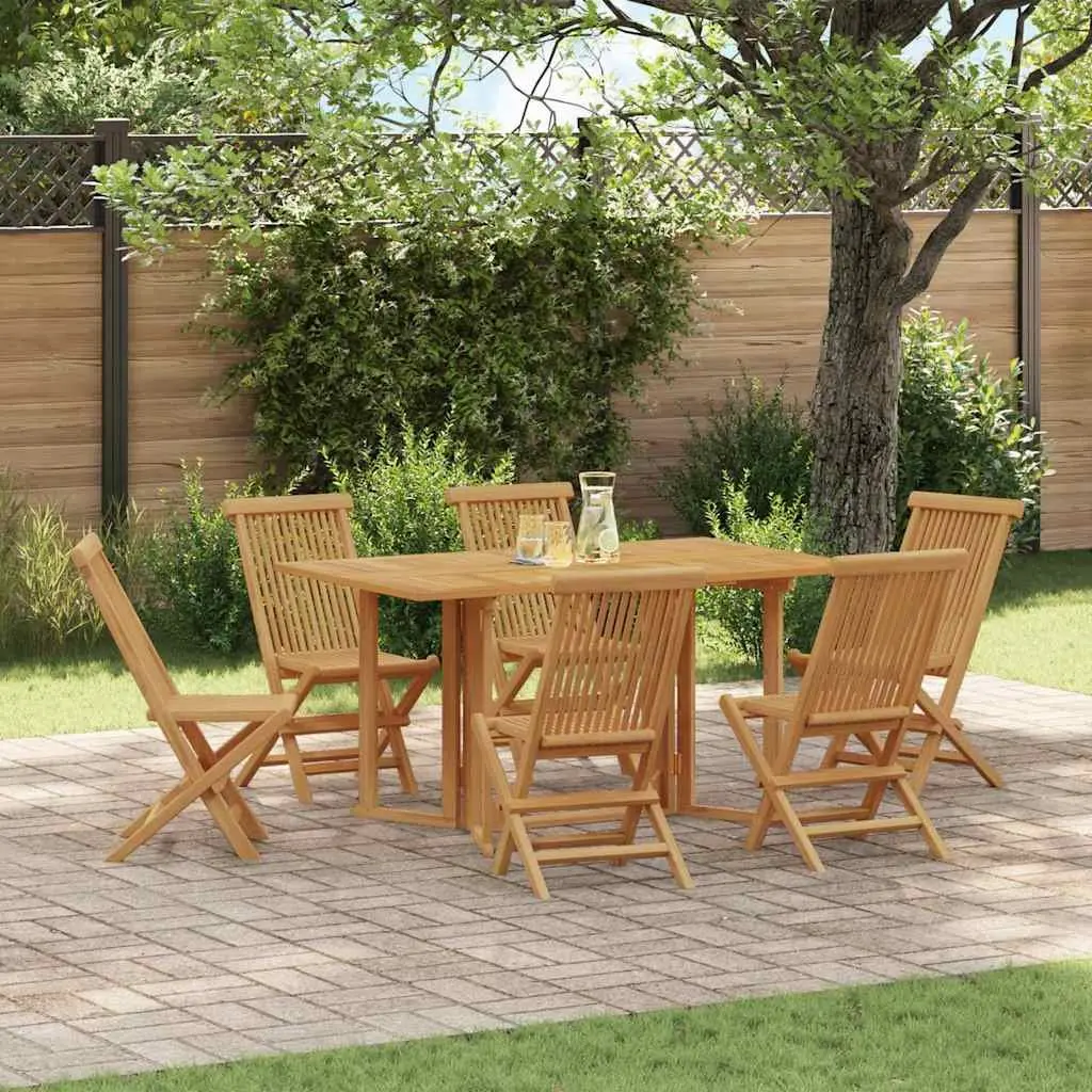 Outdoor Dining Set Solid Teak Wood 7 Pieces Brown Rectangular Table Chairs
