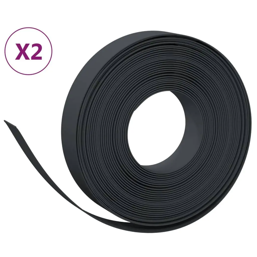 Garden Edging 2 pcs Black 10 m Flexible Lawn Border Flower Bed Path Edger