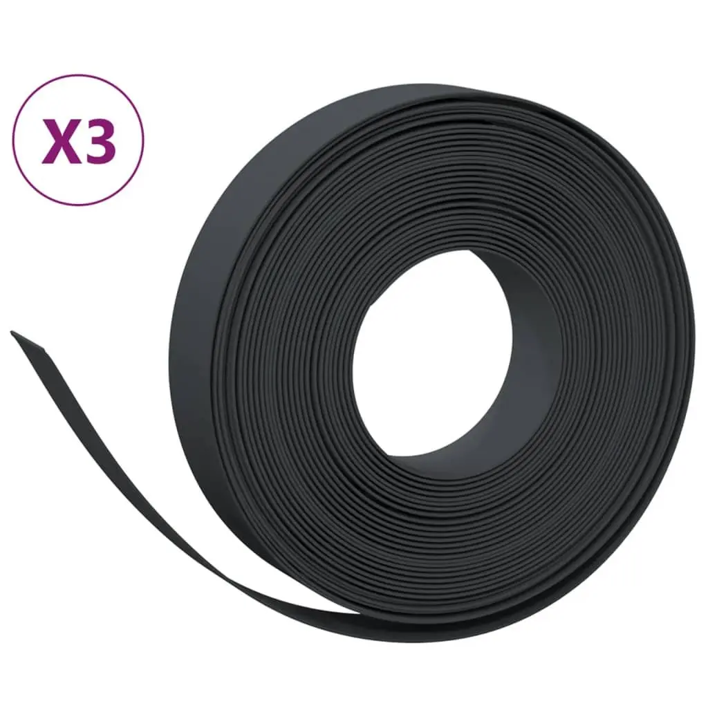 Garden Edging Borders Flexible Polyethylene 10m Black 3 Pieces