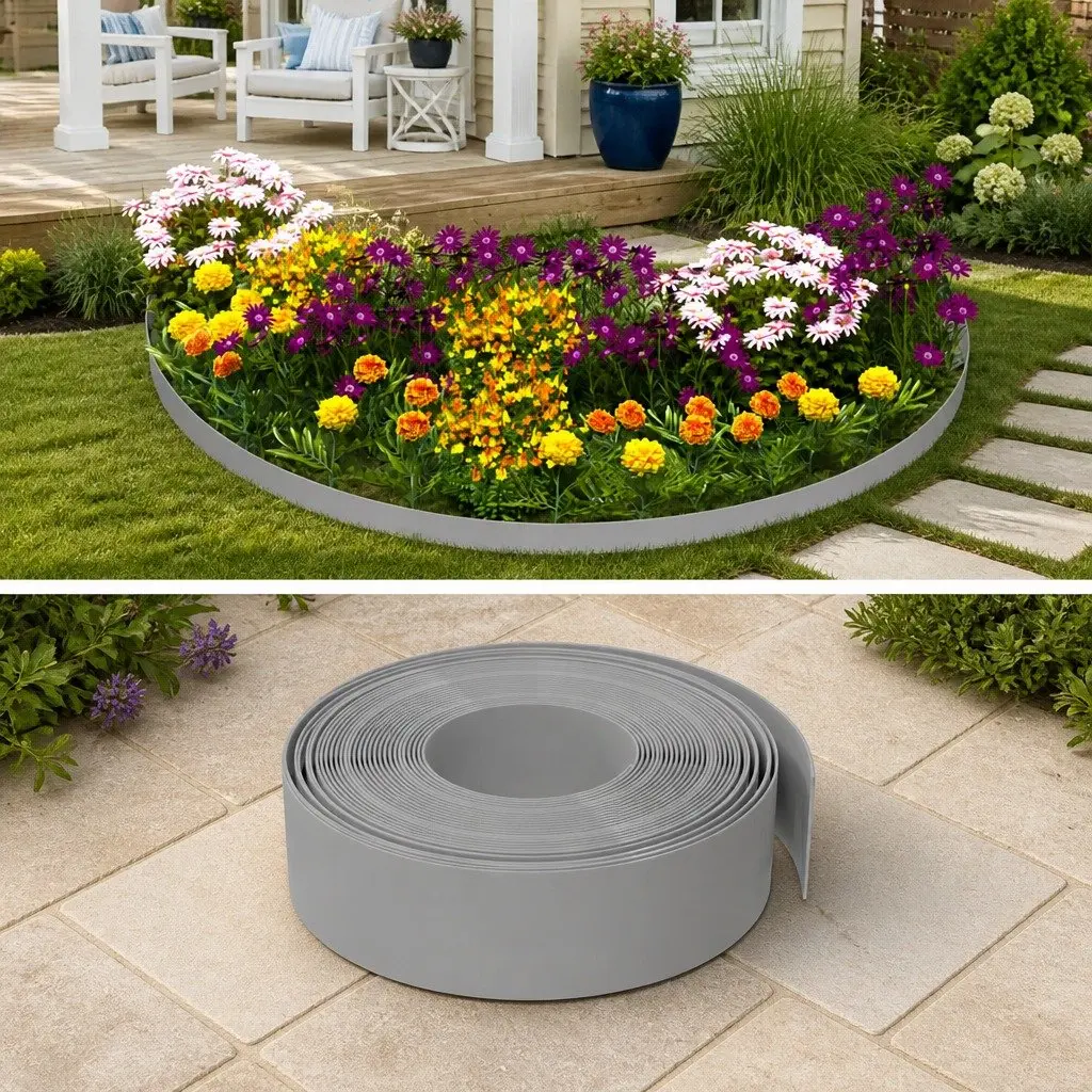Garden Edging Border Flexible Polyethylene 10 m Grey 2 Pieces