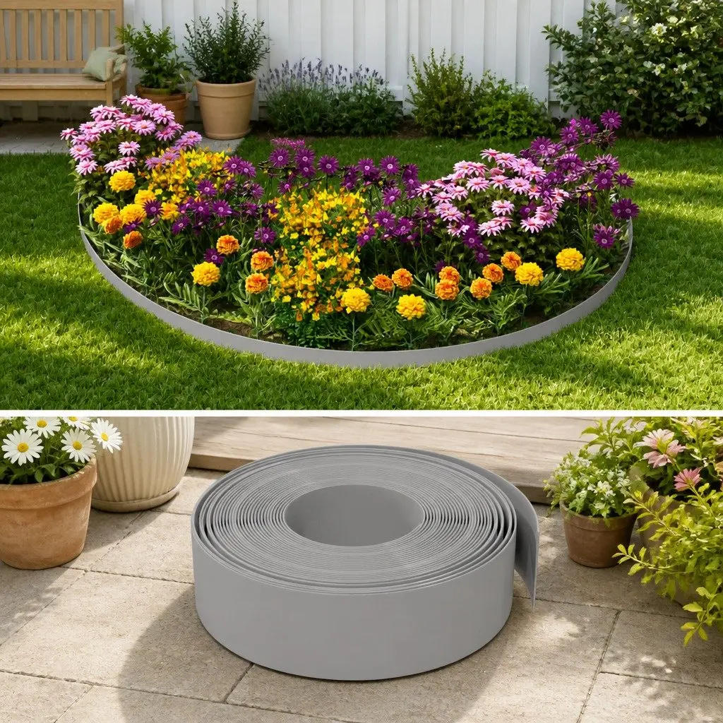 Garden Edging Flexible Polyethylene 10 m Grey 3 Pieces