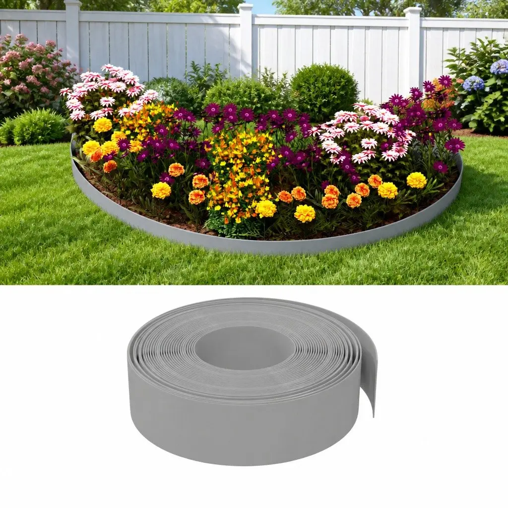 Garden Edging Borders Polyethylene 10 m Grey 5 Pieces Flexible Lawn Edge Flower Bed Path Trim