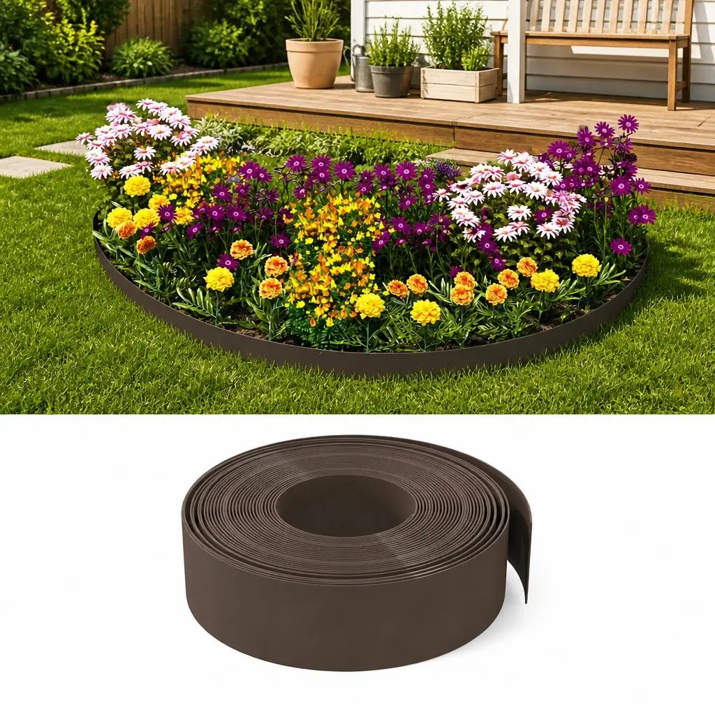 Garden Edging Border 2 Pieces Brown 10 m Flexible Lawn Edger Flower Bed