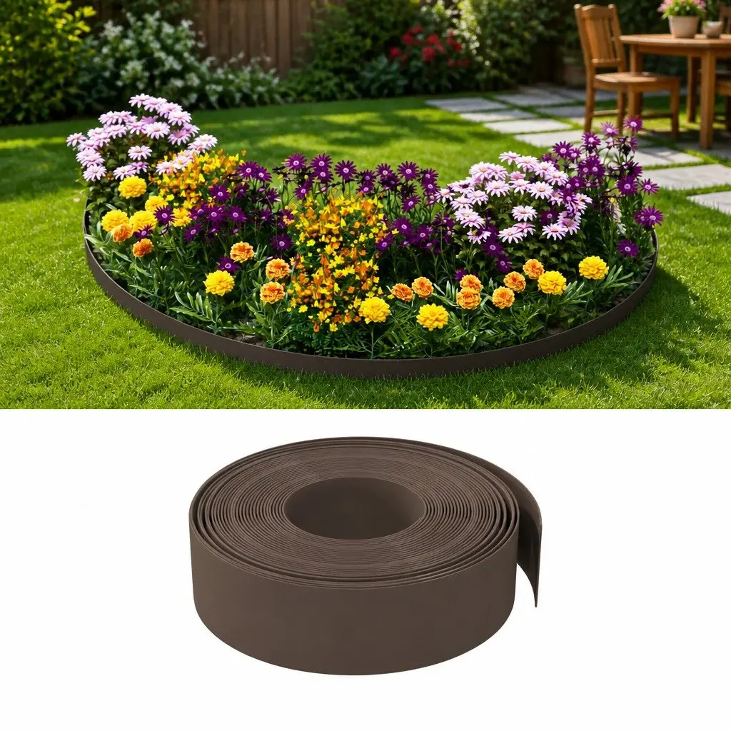 Garden Edging Borders 3 pcs Brown Flexible Lawn Edge 10 m Outdoor Lawn Edging