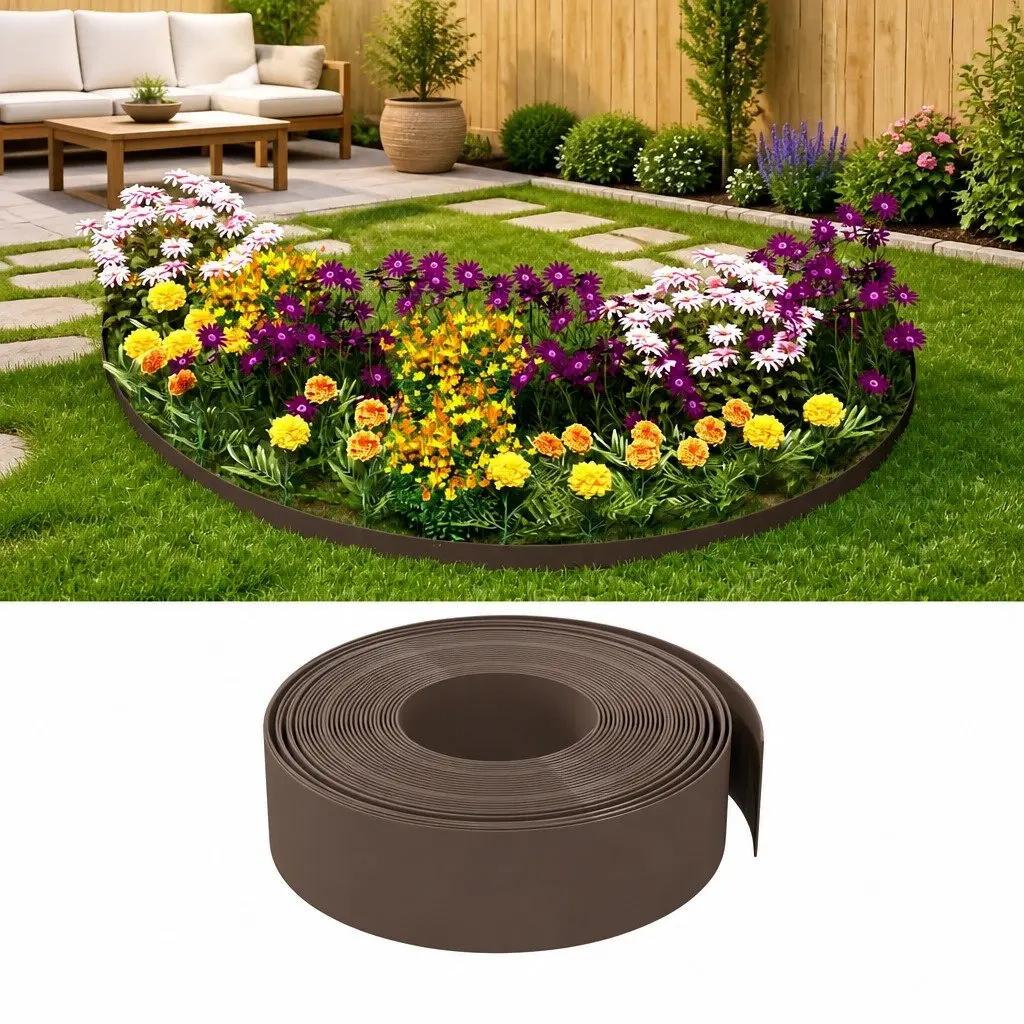 Garden Edging Border Polyethylene 10 m Brown Flexible 4 Pieces