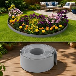 Garden Edging Borders 5 pcs Grey 10 m Flexible Lawn Edge Flower Bed Pathway