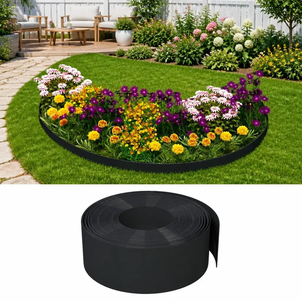 Garden Edging Borders Flexible Polyethylene 10m Black 5 Piece Set