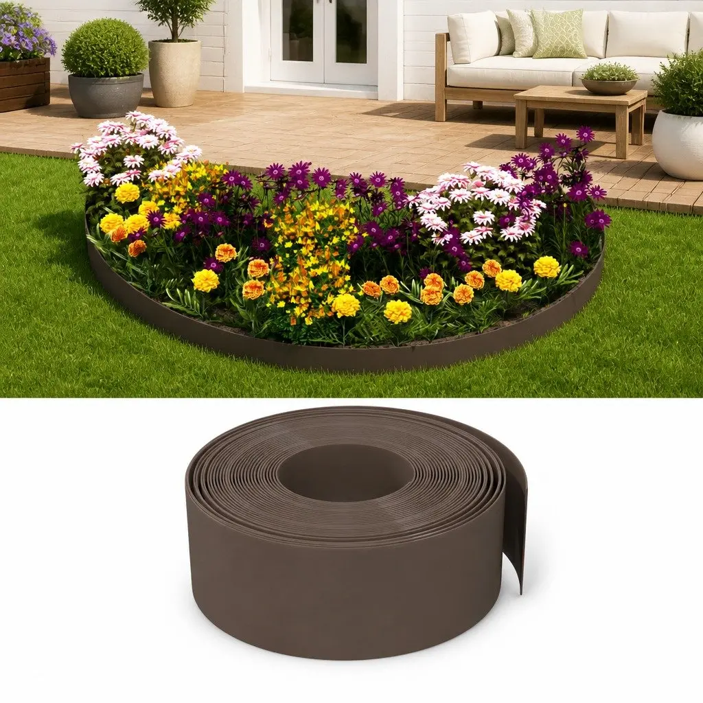 Garden Edging Border Polyethylene 10 m Brown Flexible