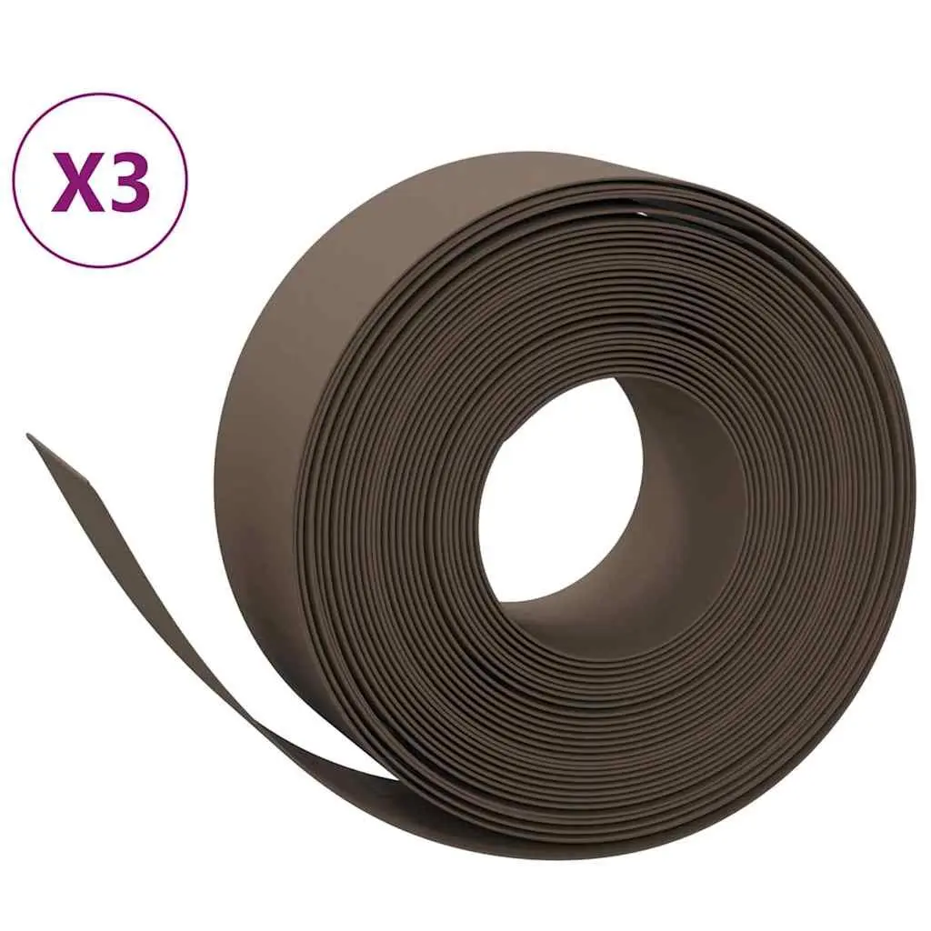 Garden Edging 3 pcs Brown 10 m 20 cm Flexible Lawn Border Flower Bed Edger