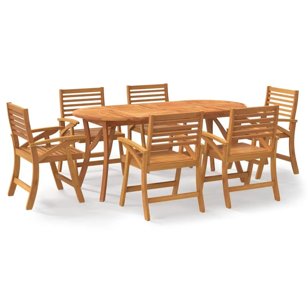 7 Piece Outdoor Dining Set Brown Acacia Wood Solid Construction Patio Furniture