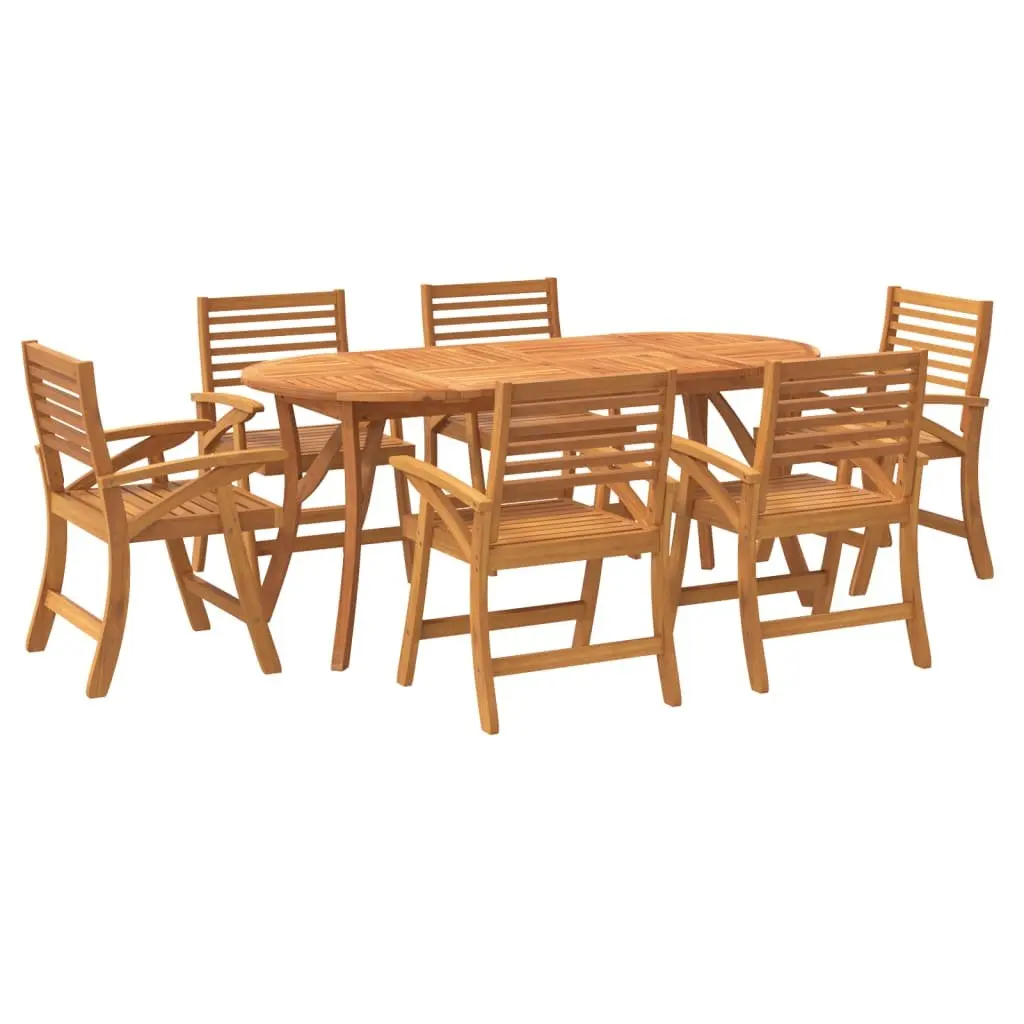 7 Piece Outdoor Dining Set Brown Acacia Wood Solid Construction Patio Furniture