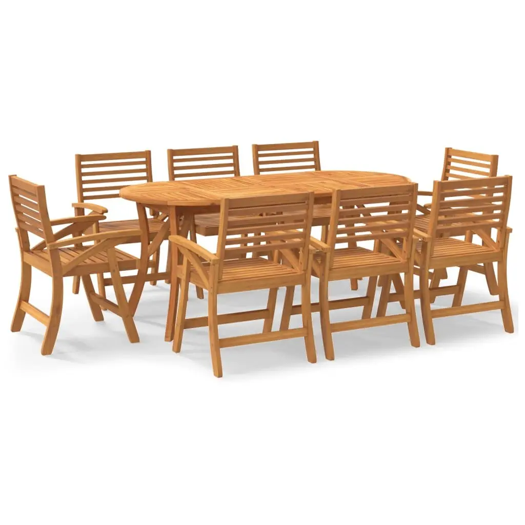 9 Piece Dining Set Outdoor Furniture Acacia Wood Brown Patio Garden with Slatted Tabletop and Curved Chairs