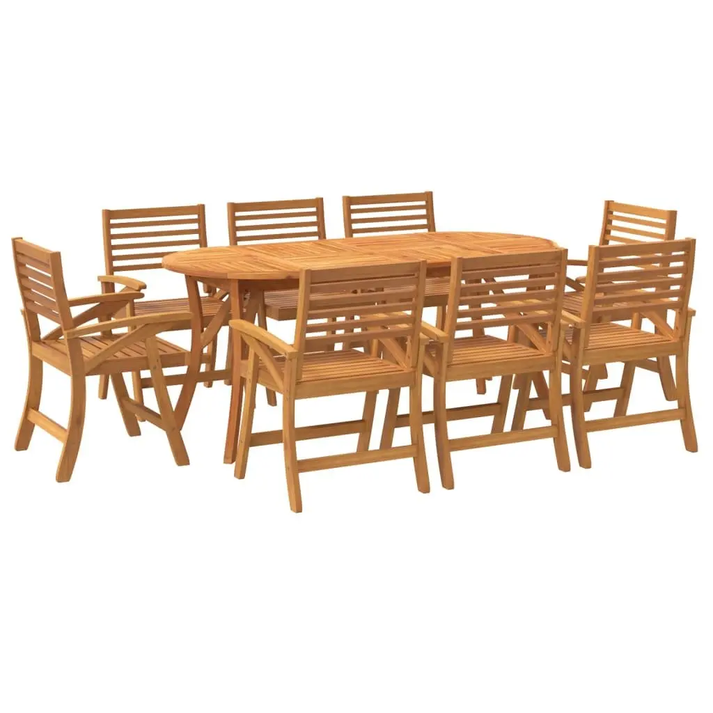 9 Piece Dining Set Outdoor Furniture Acacia Wood Brown Patio Garden with Slatted Tabletop and Curved Chairs