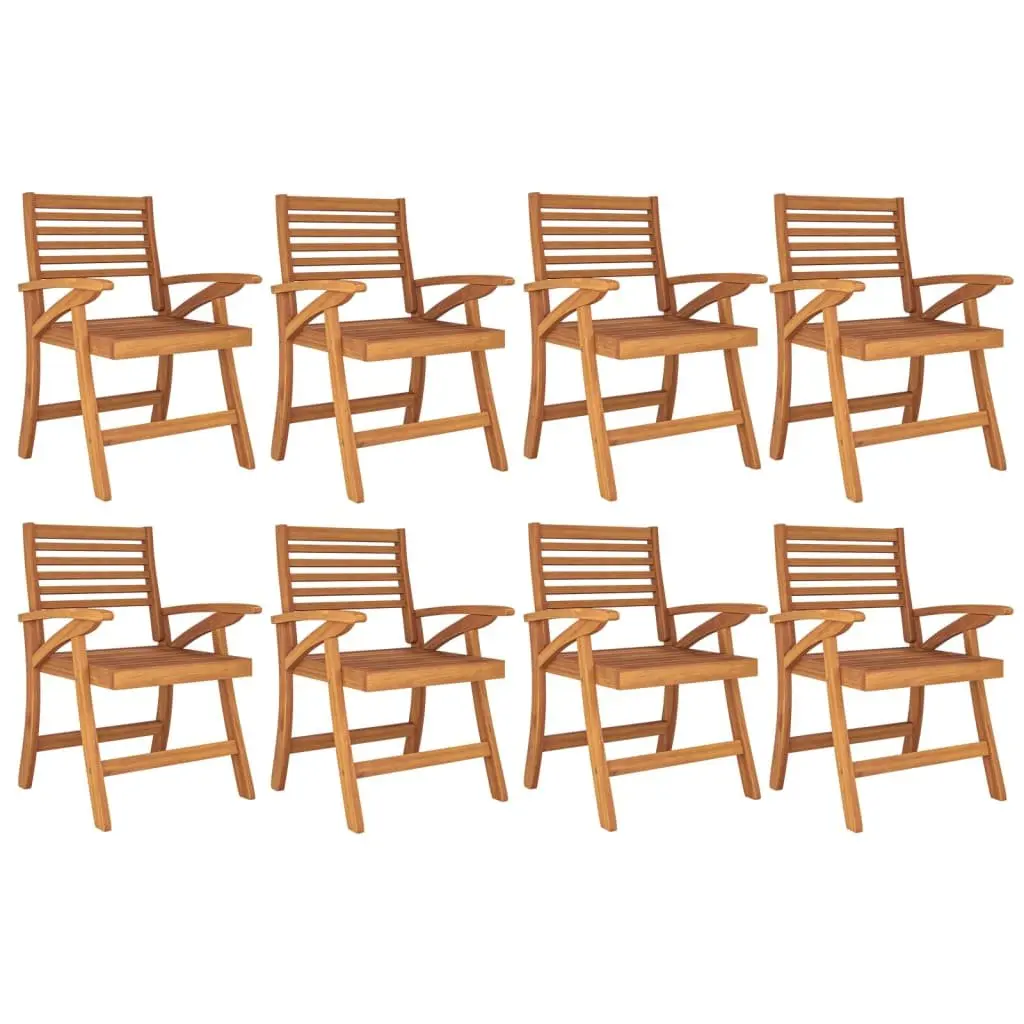 9 Piece Dining Set Outdoor Furniture Acacia Wood Brown Patio Garden with Slatted Tabletop and Curved Chairs