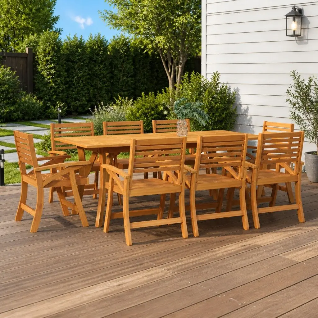 9-Piece Garden Dining Set in Solid Acacia Wood