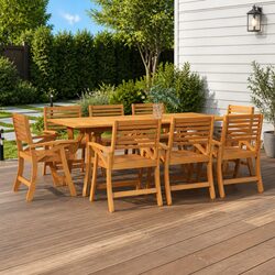 Practical 9-Piece Garden Dining Set in Solid Acacia Wood