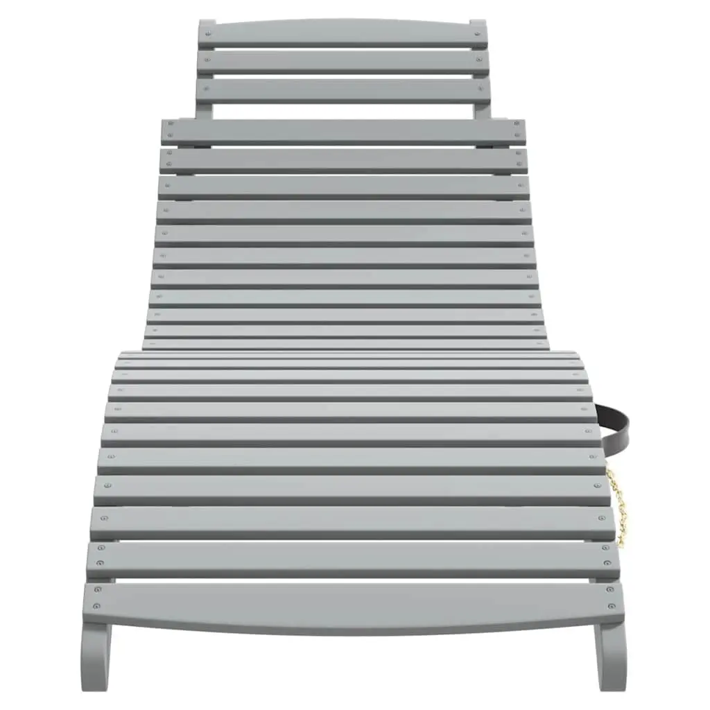 Sun Loungers Set Solid Acacia Wood Ergonomic Foldable 2 Piece Grey Outdoor Garden Patio Furniture