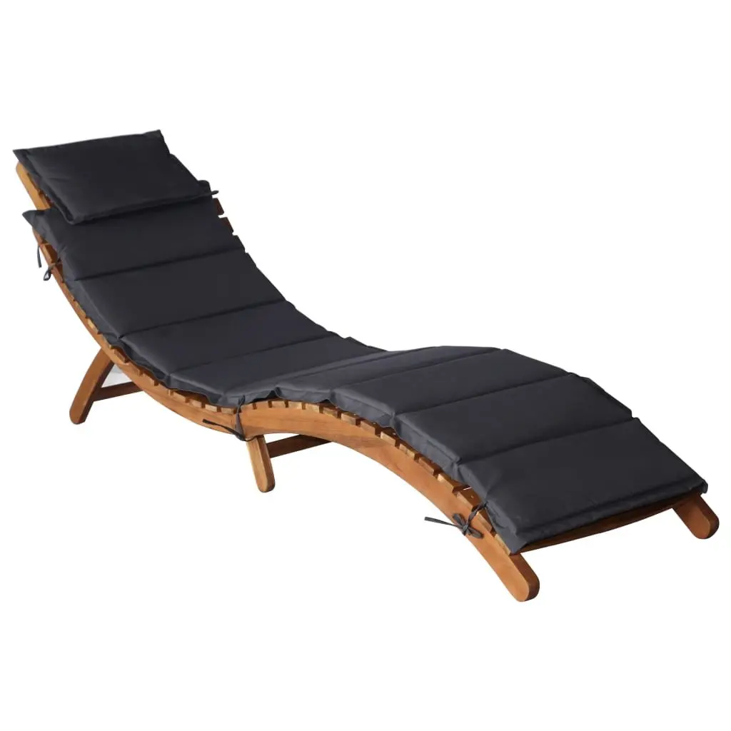 Sun Loungers Wooden Foldable 2 pcs Grey with Cushions
