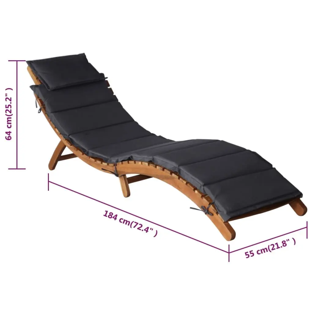 Sun Loungers Wooden Foldable 2 pcs Grey with Cushions