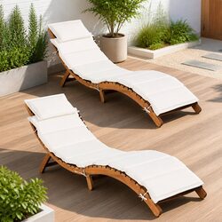 Foldable Acacia Wood Sun Loungers with Cushions for Easy Storage