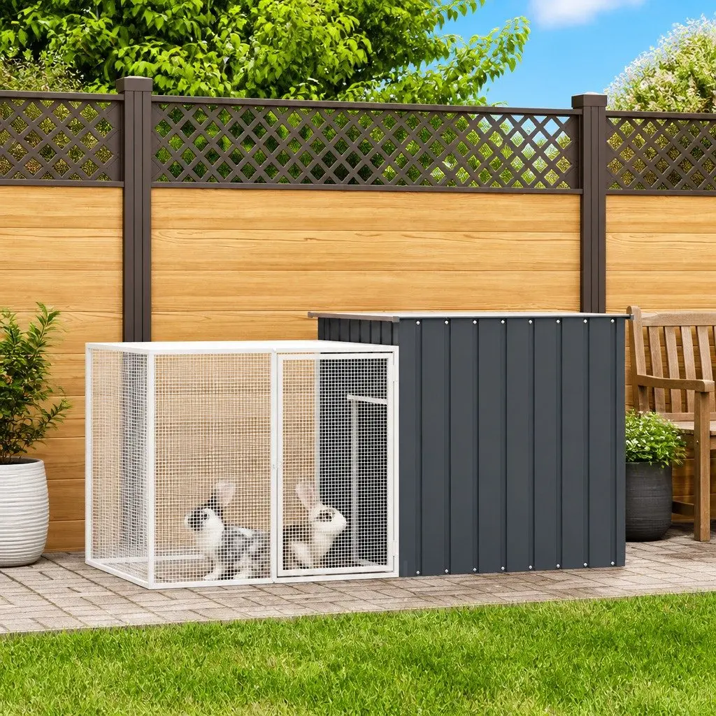 Rabbit Hutch Galvanised Steel Mesh Outdoor Small Anthracite 200x91x100cm