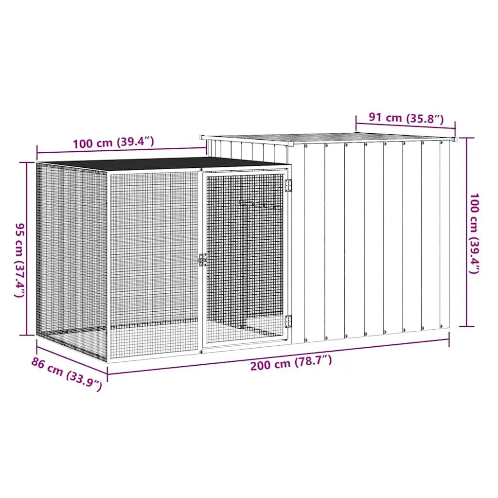 Rabbit Hutch Galvanised Steel Mesh Outdoor Small Anthracite 200x91x100cm