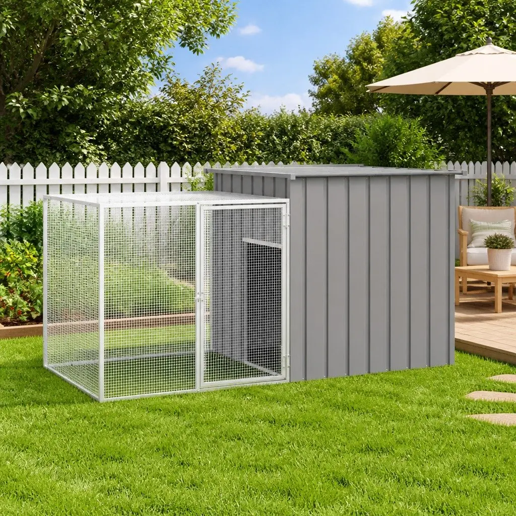 Small Animal Enclosure Rabbit Cage Hutch Galvanised Steel Mesh Grey 200x91x100cm