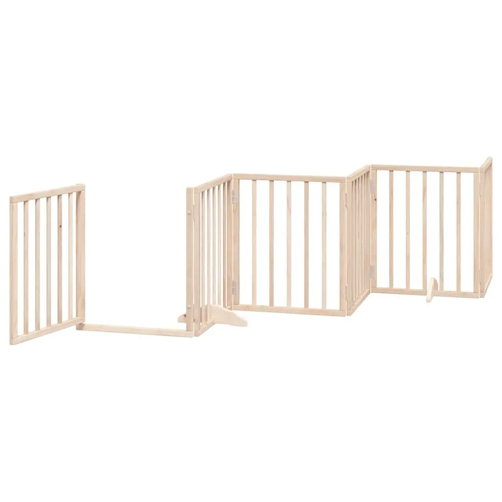 Dog Gate Foldable 9 Panels 450cm Brown Poplar Wood Pet Safety Barrier with Door