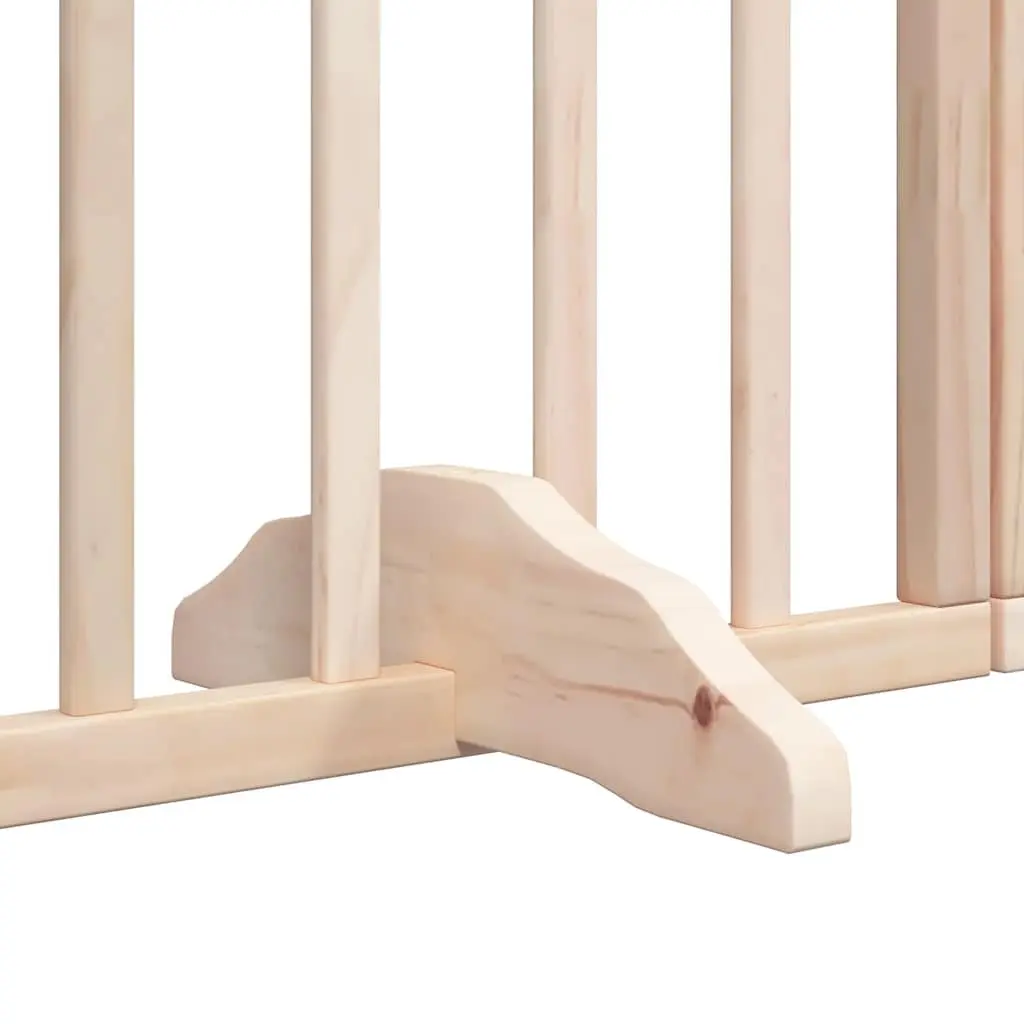 Dog Gate Foldable 9 Panels 450cm Brown Poplar Wood Pet Safety Barrier with Door