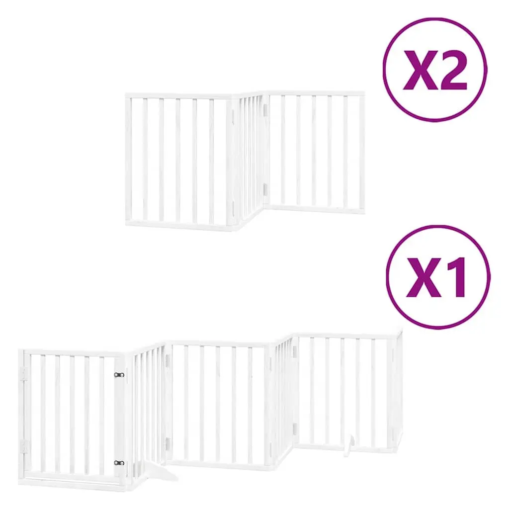 Dog Gate Foldable 12 Panels Poplar Wood White Pet Safety Barrier