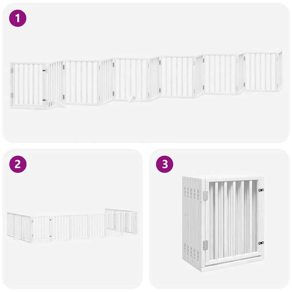 Dog Gate Foldable 12 Panels Poplar Wood White Pet Safety Barrier