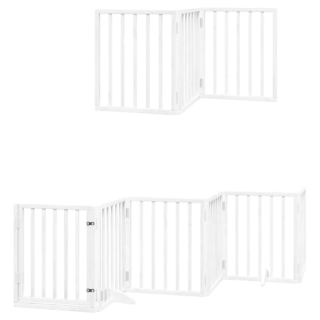 Dog Gate Foldable 12 Panels Poplar Wood White Pet Safety Barrier