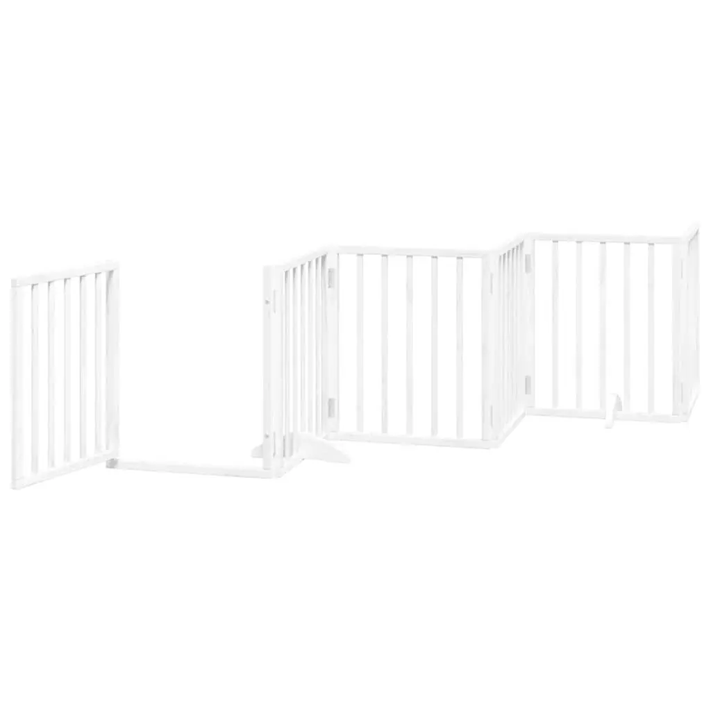 Dog Gate Foldable 12 Panels Poplar Wood White Pet Safety Barrier