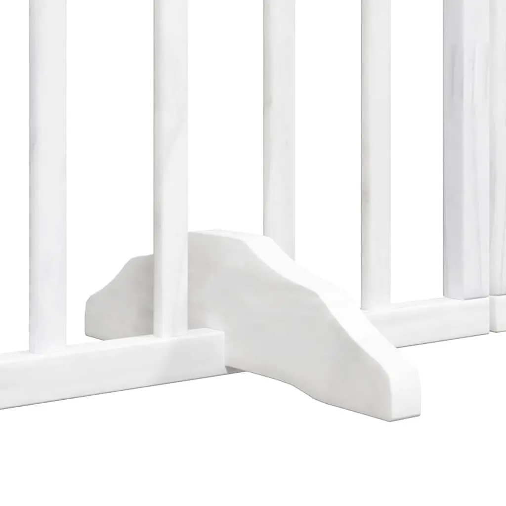 Dog Gate Foldable 12 Panels Poplar Wood White Pet Safety Barrier