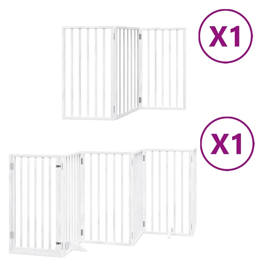 Dog Gate Foldable 9 Panels with Door White Poplar Wood Pet Safety Barrier