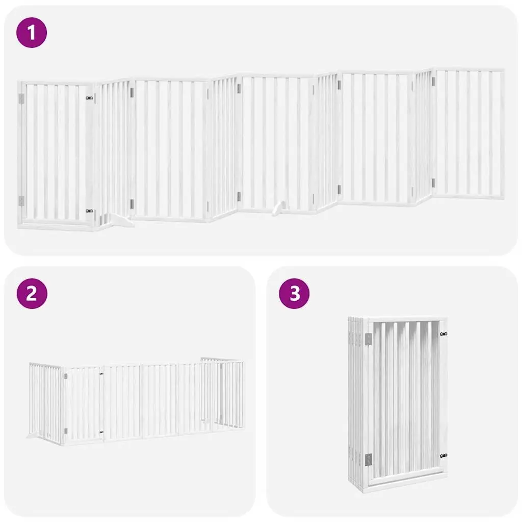 Dog Gate Foldable 9 Panels with Door White Poplar Wood Pet Safety Barrier