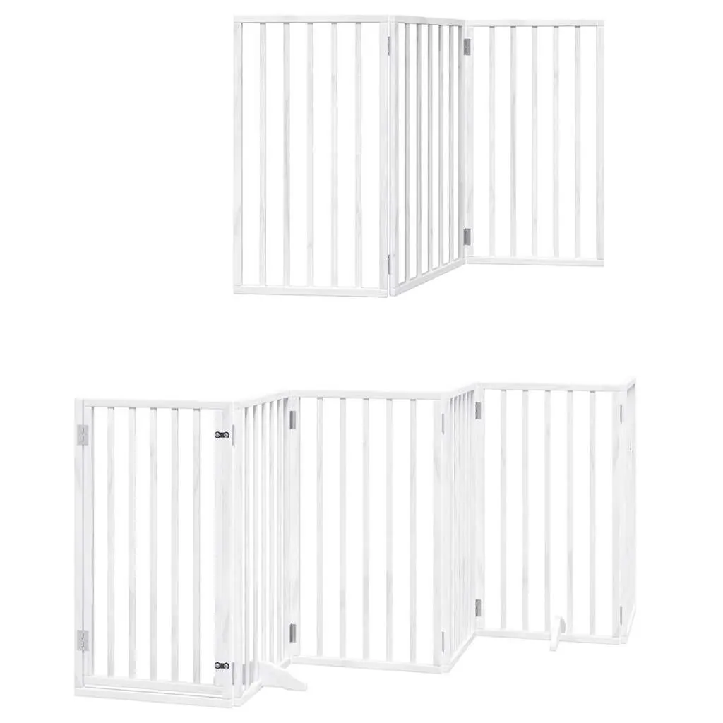Dog Gate Foldable 9 Panels with Door White Poplar Wood Pet Safety Barrier