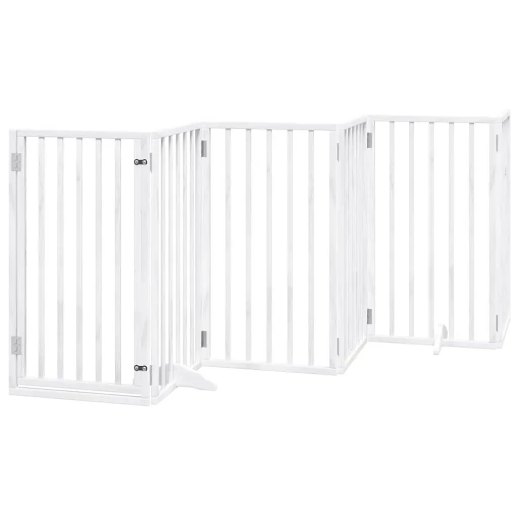 Dog Gate Foldable 9 Panels with Door White Poplar Wood Pet Safety Barrier