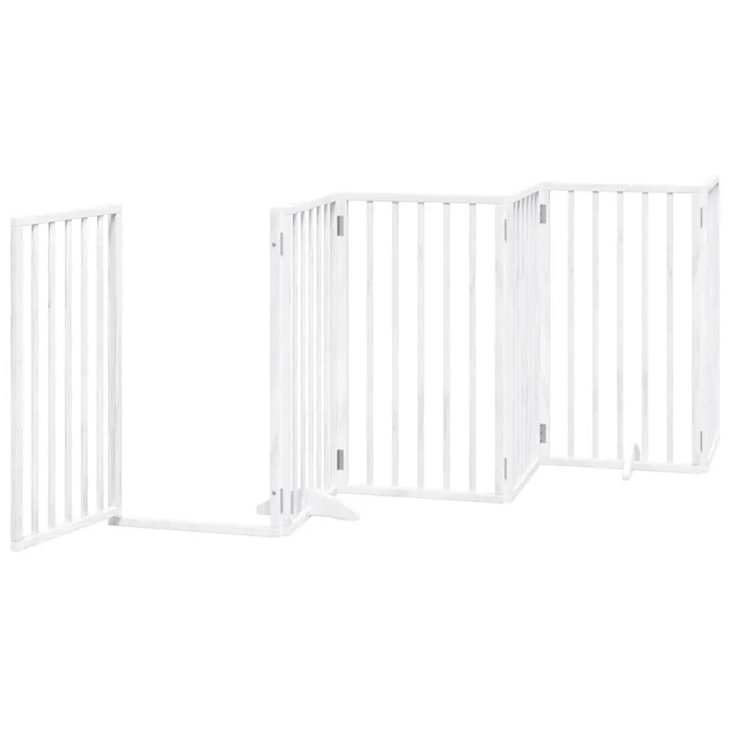 Dog Gate Foldable 9 Panels with Door White Poplar Wood Pet Safety Barrier