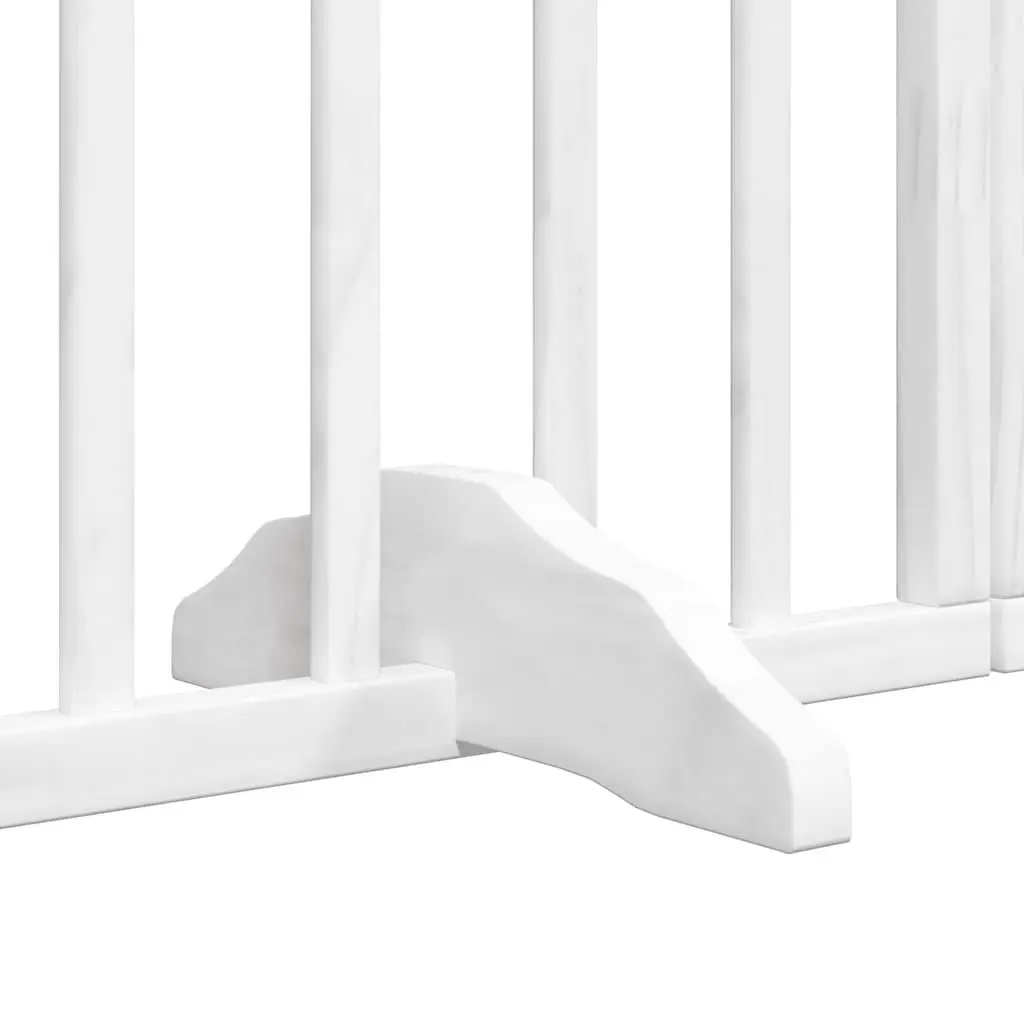 Dog Gate Foldable 9 Panels with Door White Poplar Wood Pet Safety Barrier
