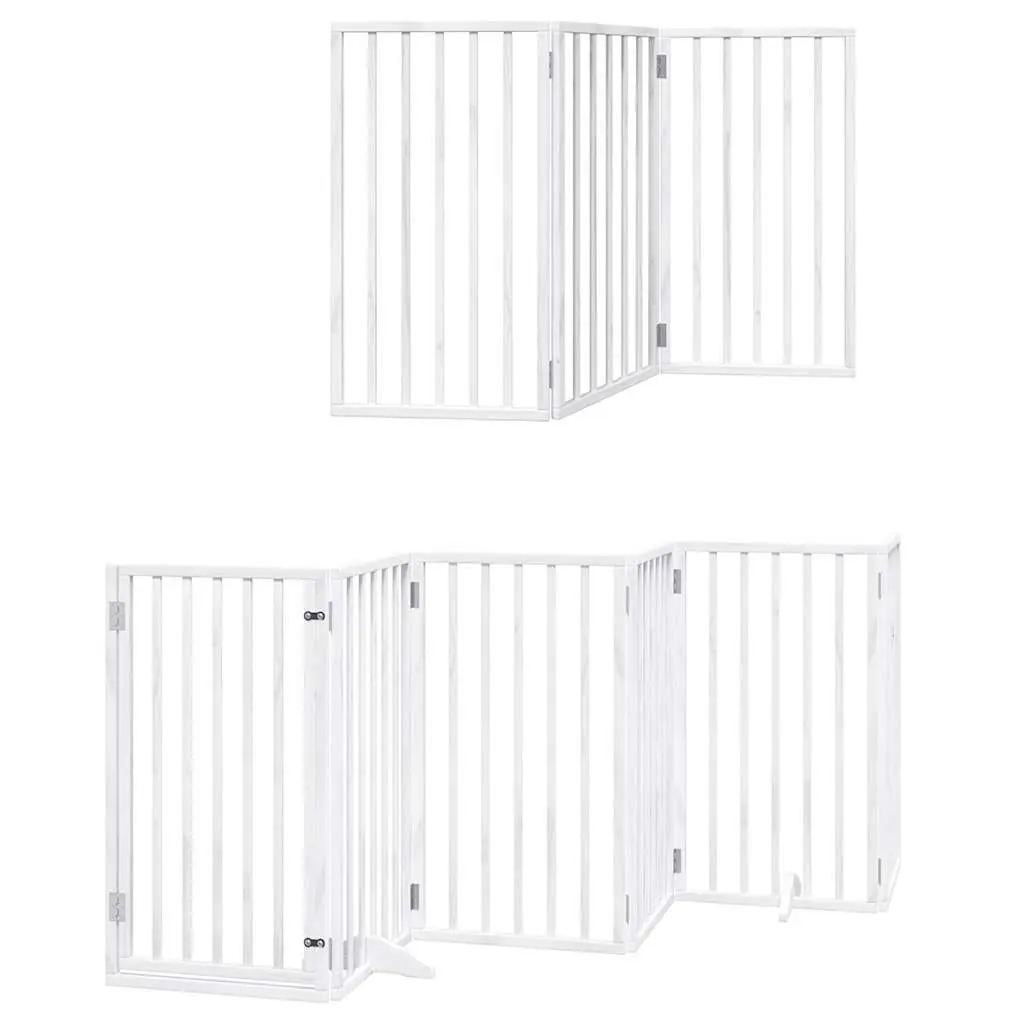 Dog Gate Foldable 12 Panels Poplar Wood White Pet Safety Barrier with Door Lock
