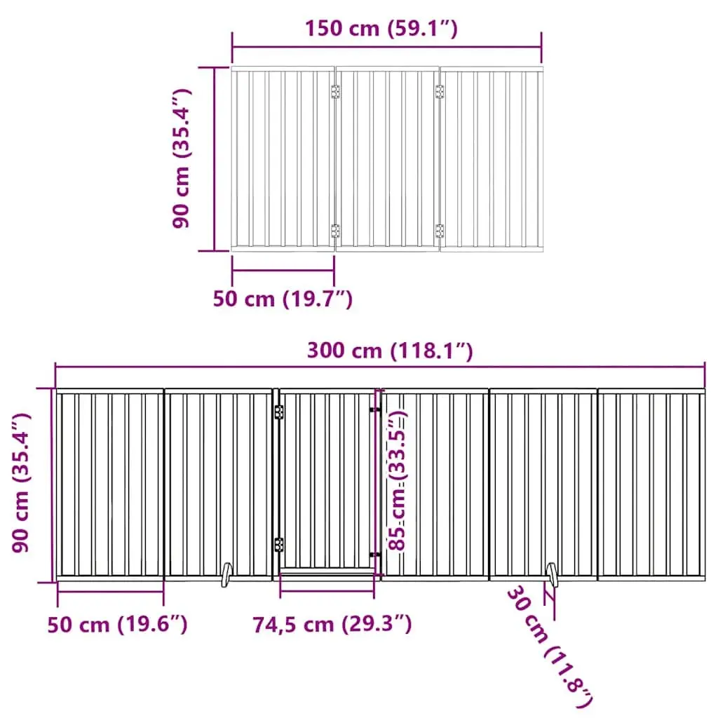 Dog Gate Foldable 12 Panels Poplar Wood White Pet Safety Barrier with Door Lock