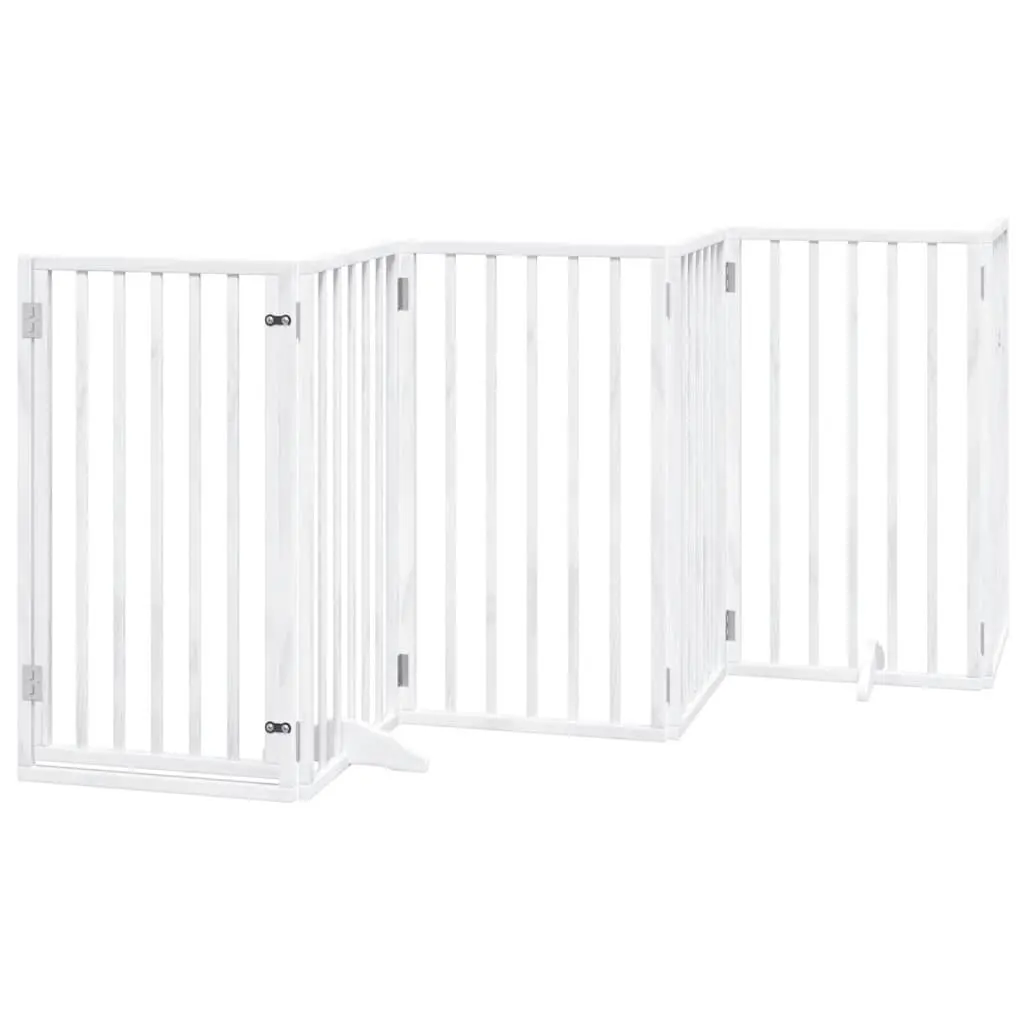 Dog Gate Foldable 12 Panels Poplar Wood White Pet Safety Barrier with Door Lock
