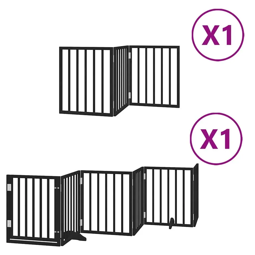 Dog Gate with Door Foldable 9 Panels Black 450cm Poplar Wood Pet Barrier