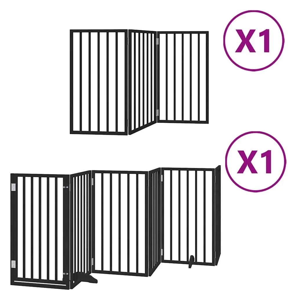 Dog Gate Foldable 9 Panels Poplar Wood 450cm Black Pet Safety Barrier Door