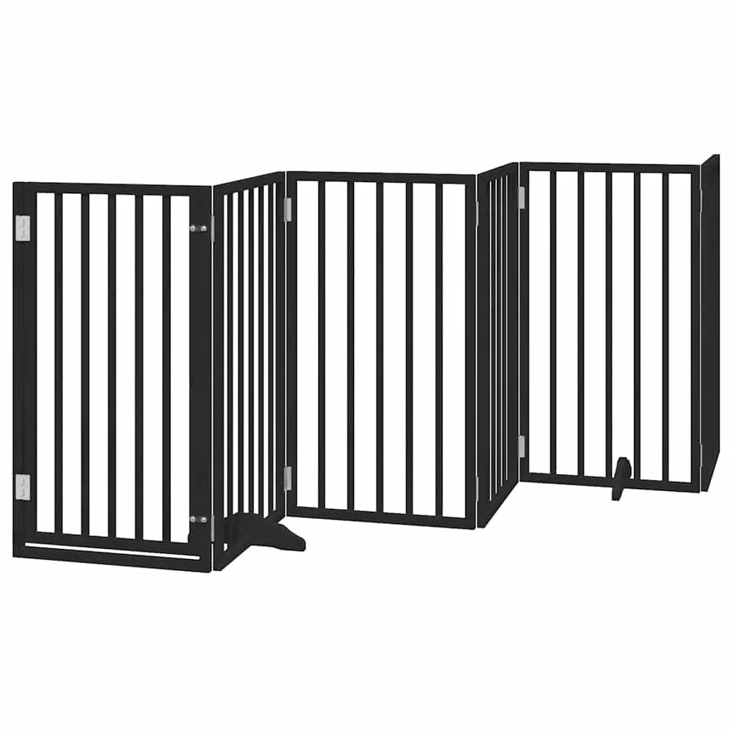 Dog Gate Foldable 9 Panels Poplar Wood 450cm Black Pet Safety Barrier Door