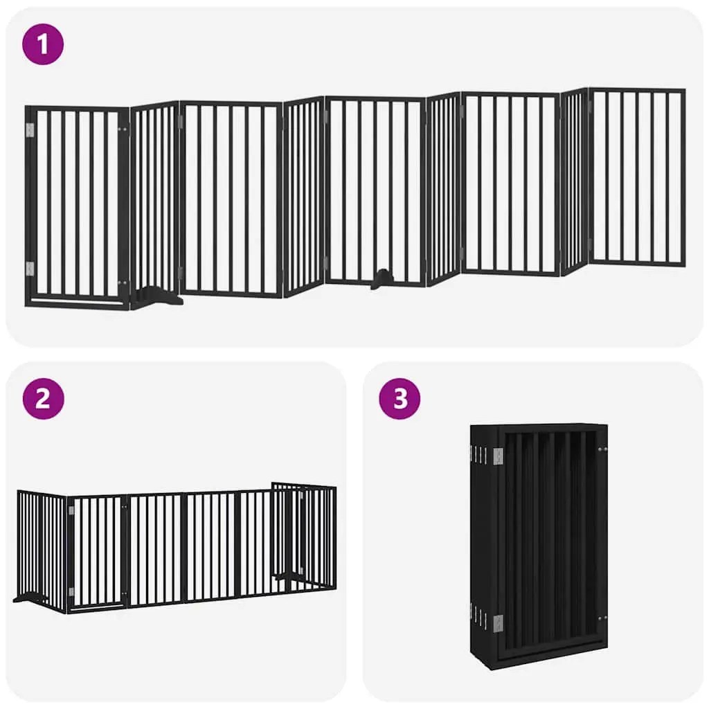 Dog Gate Foldable 9 Panels Poplar Wood 450cm Black Pet Safety Barrier Door