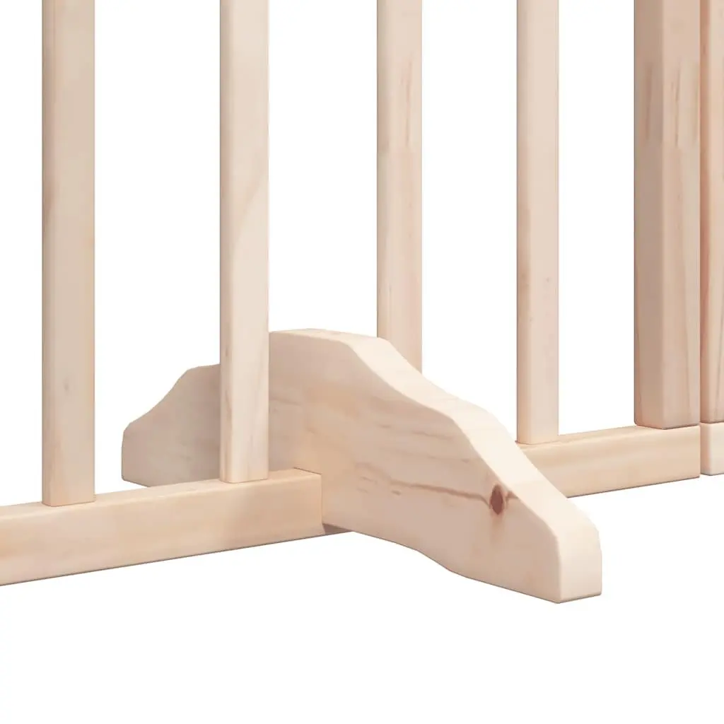 Dog Gate Foldable 8 Panels Brown Poplar Wood Pet Safety Barrier Door Enclosure